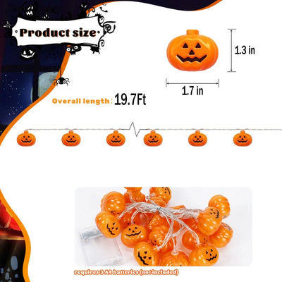 Enchanting 40 LED Pumpkin String Lights - 19.7 FT Waterproof 3D Jack-O-Lanterns for Spooky Indoor & Outdoor Halloween Decor