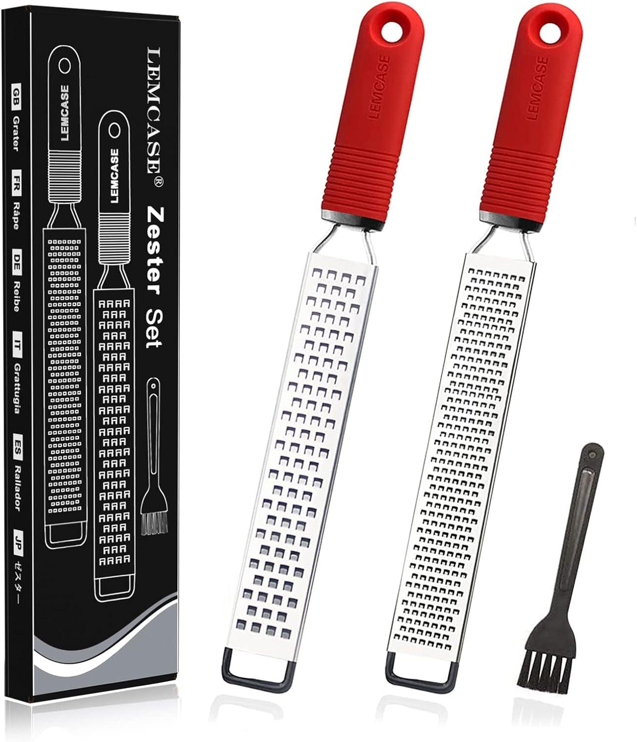 Ultimate Lemon Zester & Cheese Grater Set - Versatile Kitchen Tool for Citrus, Parmesan, Chocolate & More - Ergonomic Silicone Handle & Durable Stainless Steel Blades - Red (2 Piece Set)