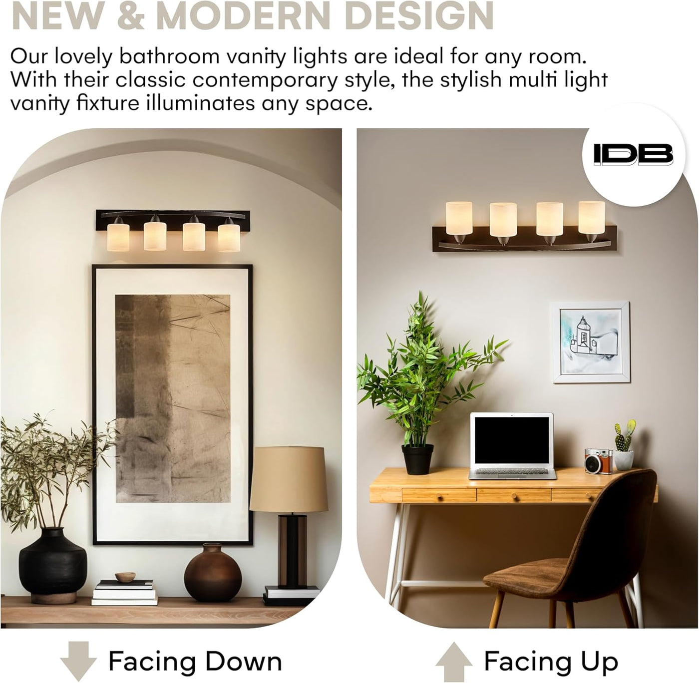 Bathroom Vanity Light Fixture - Bathroom Vanity Lights over Mirror in Bronze - Interior Lighting Bar with Nickel Glass Shade - 4 Lights, E26 100W LED, Bulbs Not Included, 7X32X8.5 Inches - GG store