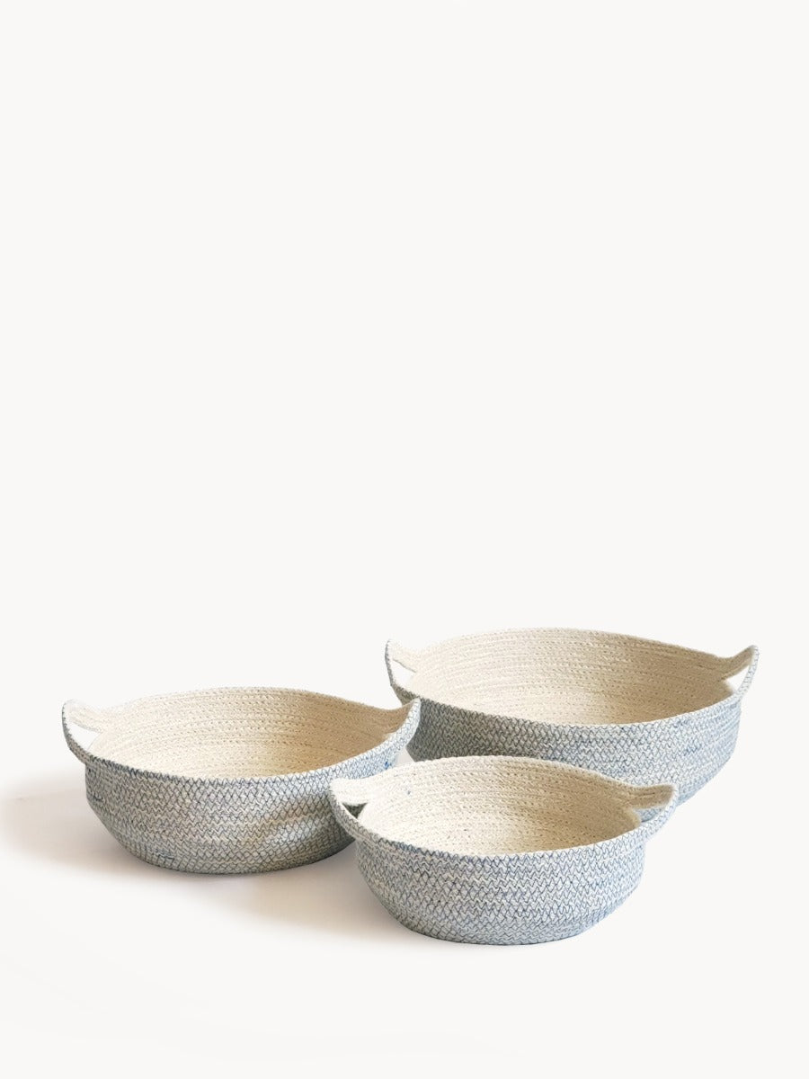 KORISSA Amari Fruit Bowl in blue, a stylish storage container with a smooth, rounded design for fresh fruit display.