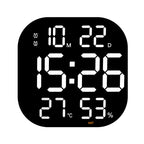 Cavira LED acrylic smart wall clock with digital display, thermometer, alarm, countdown, and night light in a modern living room setting