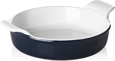 Elegant Navy Ceramic Baking Dish - 8-Inch Round Cake Pan with Double Handles for Perfect Brownies, Casseroles & Lasagna - Ideal for Family Dinners