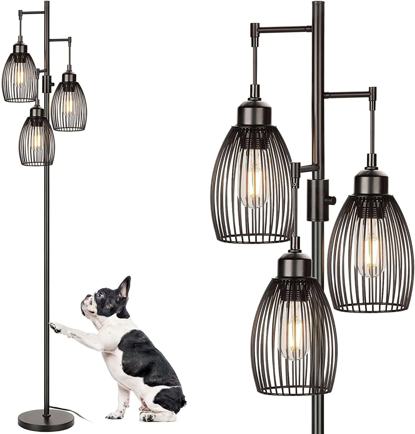 Rustic Industrial Dimmable Floor Lamp – Living Room Accent Lighting Black-68 Inches