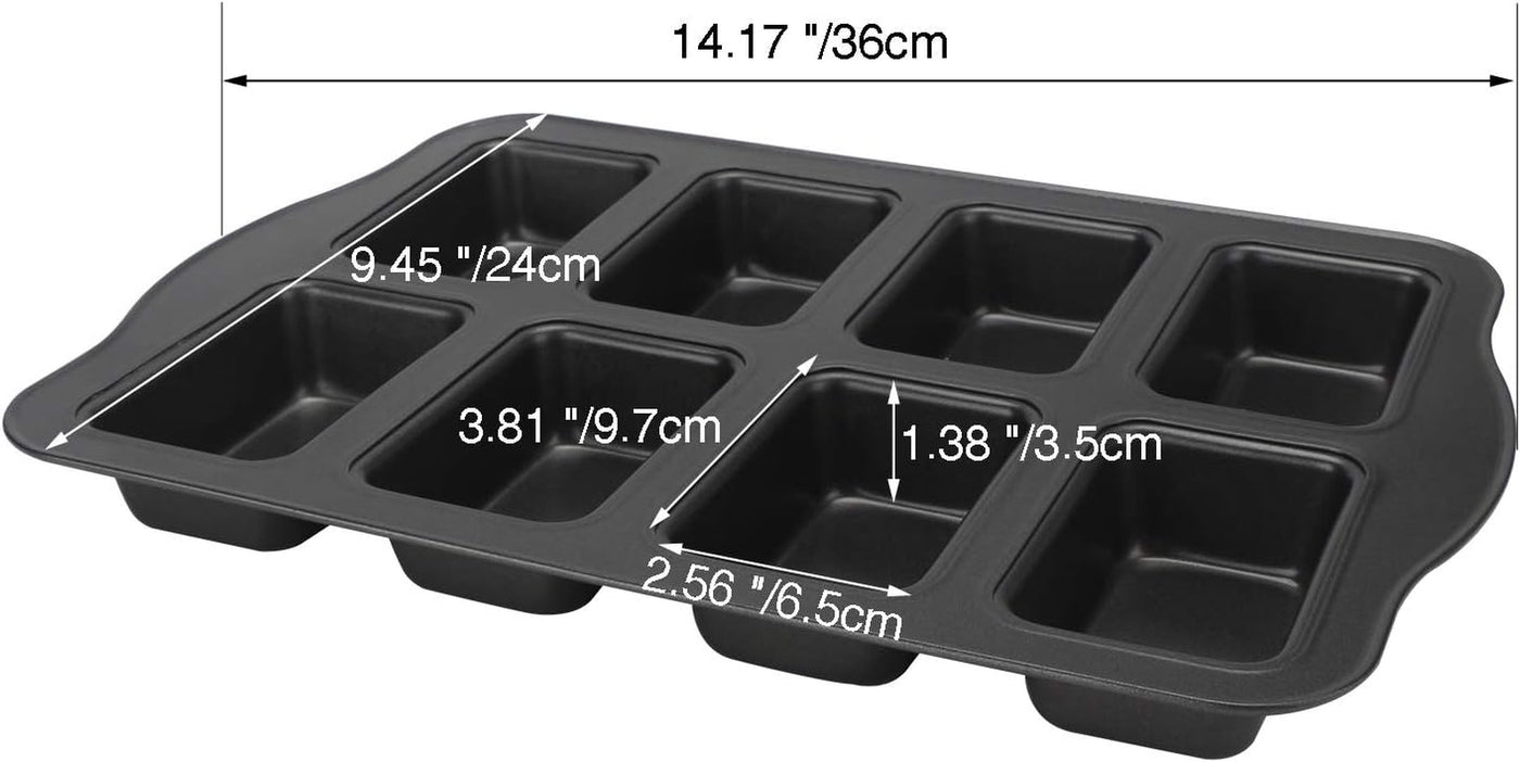 Nonstick Mini Loaf Pan Set - 8 Cavity Carbon Steel Bakeware for Perfectly Baked Bread and Cakes