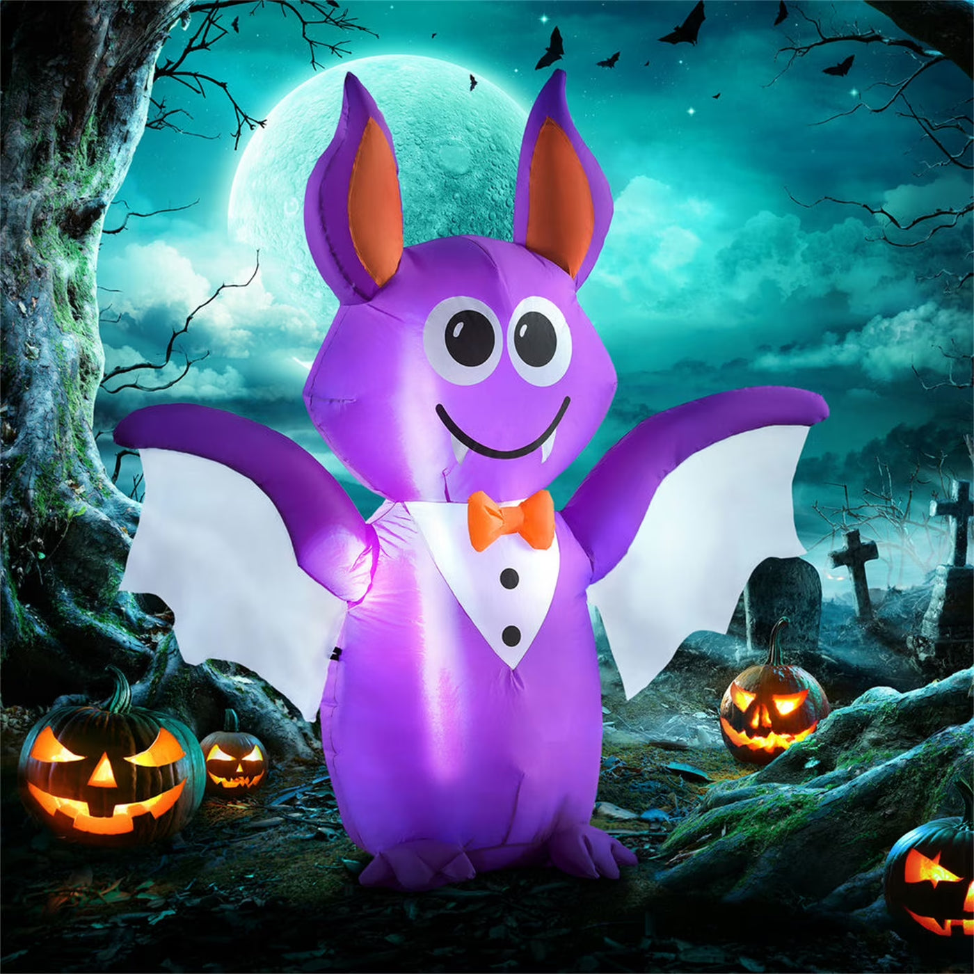 Decorations,6Ft Inflatable Halloween Bat, Blow up Outdoor LED Yard Display, Waterproof,Purple