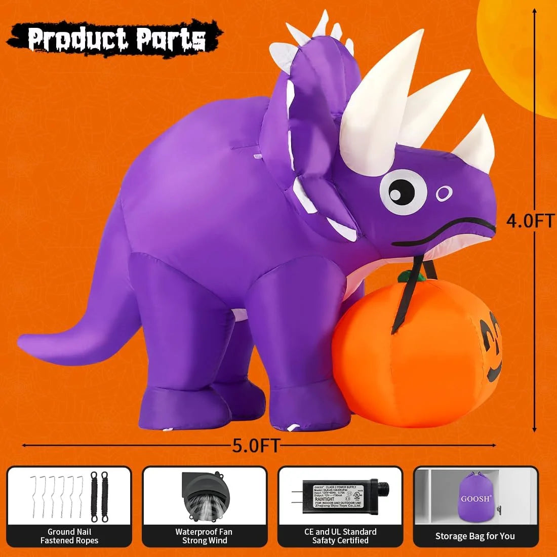5FT Inflatable Halloween Dinosaur with LED Lights - Perfect Halloween Decoration for Your Home!