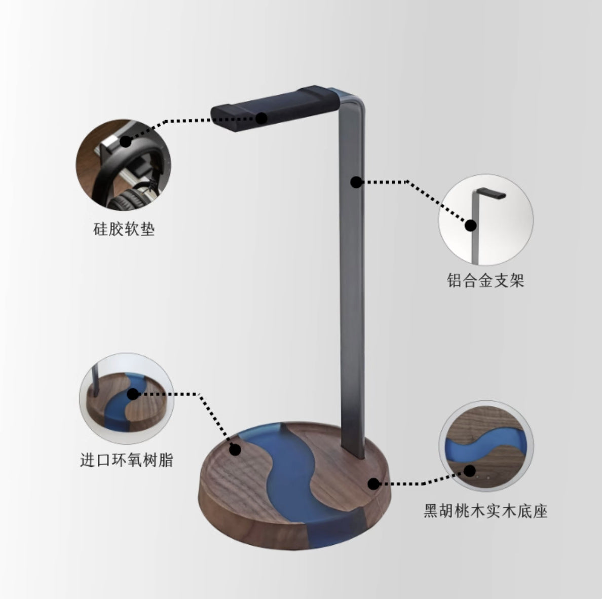 Premium Walnut Wood Headphone Stand – Desk Gaming & Audio Headset Holder