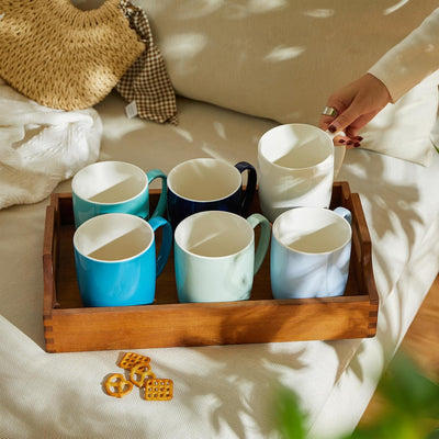 Vibrant 20Oz Porcelain Coffee Mugs Set of 6 - Perfect for Lattes, Teas & Cocoas - Microwave Safe with Big Handles!