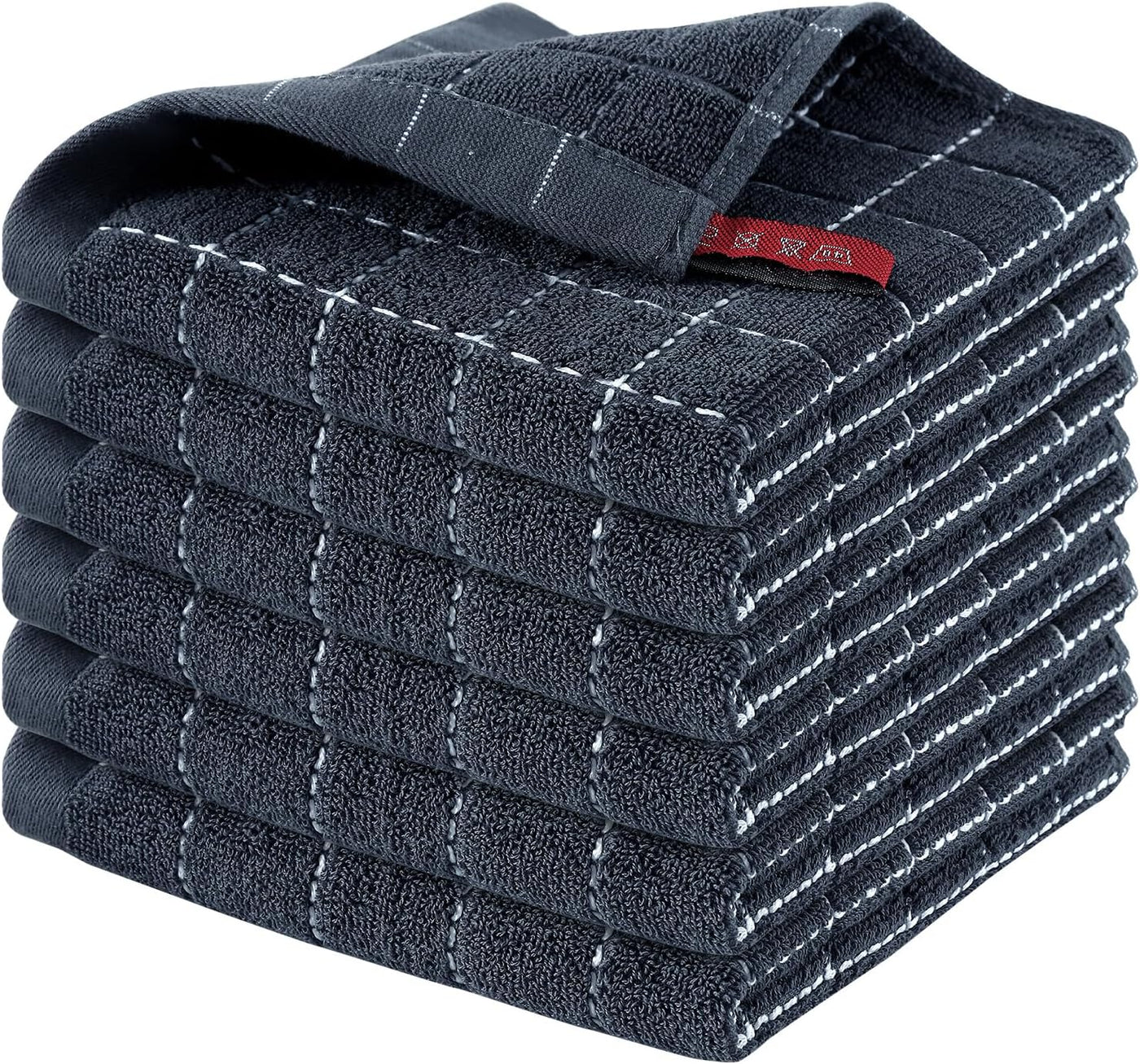 Ultra Soft 100% Cotton Terry Dish Cloths - Absorbent Kitchen Towels for Drying & Washing Dishes, 6 Pack, 12x12 Inches, Dark Grey