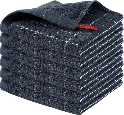 Ultra Soft 100% Cotton Terry Dish Cloths - Absorbent Kitchen Towels for Drying & Washing Dishes, 6 Pack, 12x12 Inches, Dark Grey