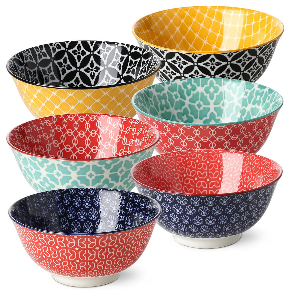 Colorful Ceramic Soup & Cereal Bowls Set of 6 – 23oz Porcelain Serving Bowls for Soup, Salad, Pasta & Oatmeal | Microwave & Dishwasher Safe Modern Dinnerware Set Default Title