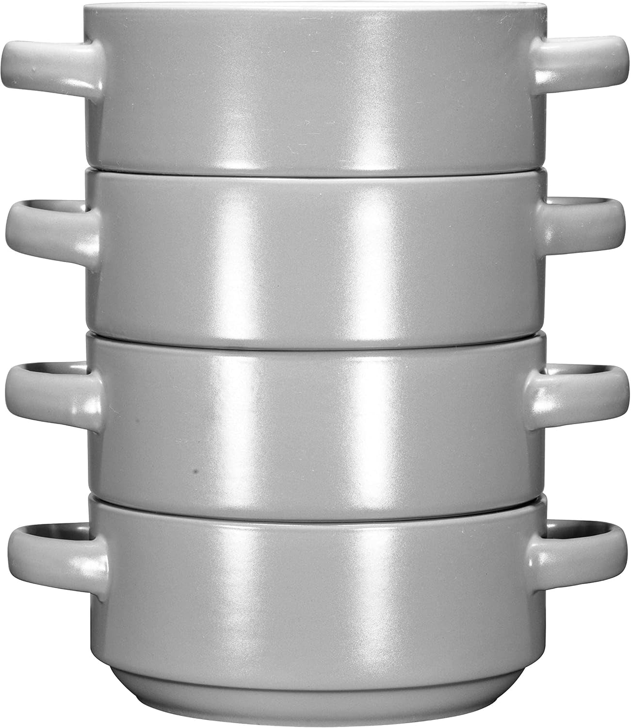 Large 19 Oz Ceramic Soup Bowls with Handles - Set of 4 Stylish Grey French Onion Crocks for Serving, Cereal, or Home Décor