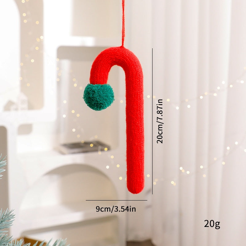 Christmas Knitted Cane Decoration Ornament, Knitted Crooked Cane Hanging Decor