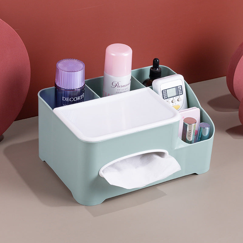 Modern pink and green tissue and remote control storage box by eprolo, with 2 and 5 grid compartments, minimalist design for living room or bathroom.