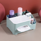 Modern pink and green tissue and remote control storage box by eprolo, with 2 and 5 grid compartments, minimalist design for living room or bathroom.