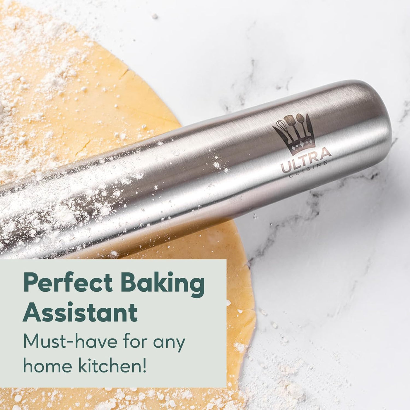 15.75-Inch Stainless Steel Tapered French Rolling Pin – Perfect for Cookies, Pizza, Pastries, and Pie Crusts