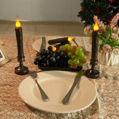 Taper Primitive Candles 6Pcs Real Wax Hand Dipped Battery Operated Flameless Candles for Christmas Halloween Home Decor Church