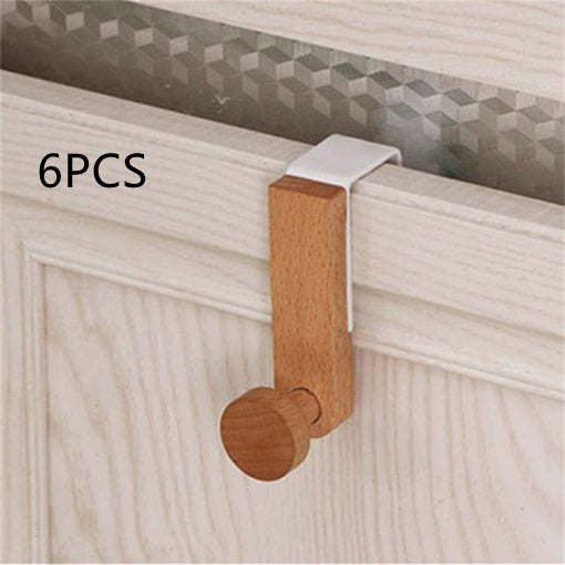 White Iron & Rubber Wood Wardrobe Hook by Cavira, powder-coated iron with rubber wood, single or set of 6 for bedroom or cabinet.