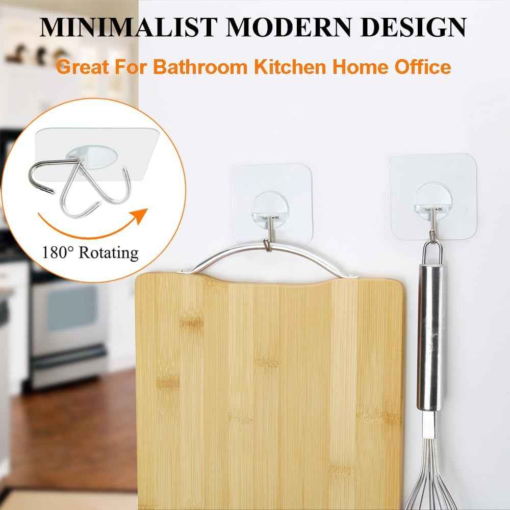 Heavy Duty Adhesive Wall Hooks 15 Pounds Max – Transparent 180° Rotating Reusable Waterproof and Oilproof – 10 Packs - GG store