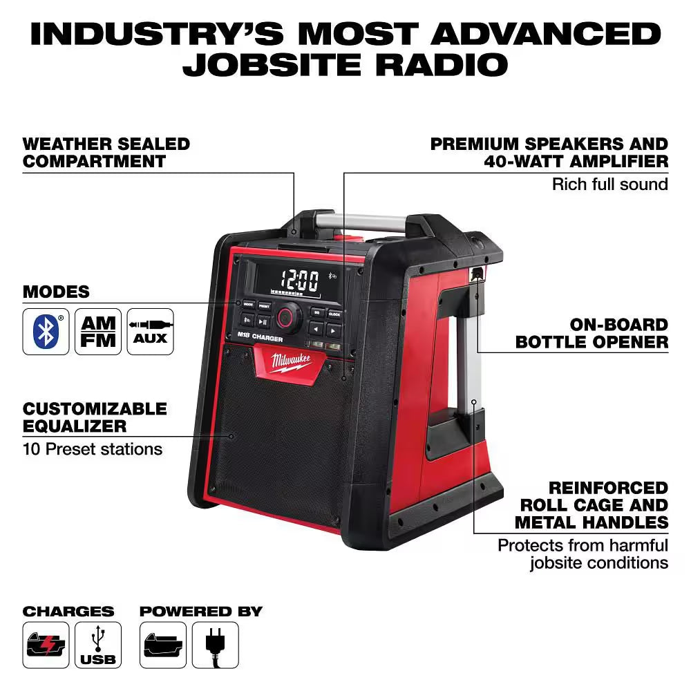 M18 Cordless Jobsite Radio & Charger - Powerful Sound & Convenient Charging