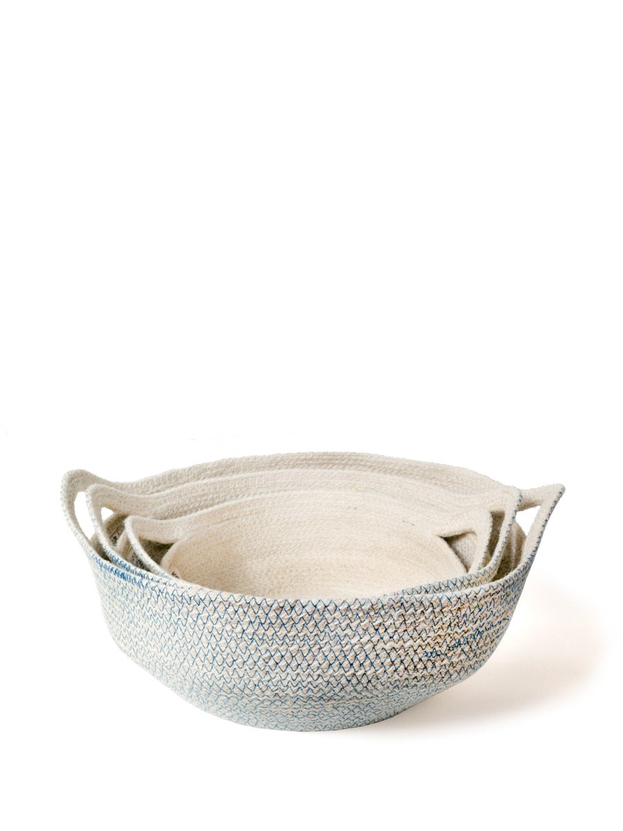 Blue KORISSA Amari Fruit Bowl used for storage, featuring a sleek design and vibrant color for fresh fruit display.