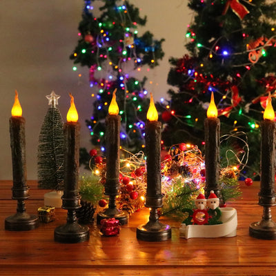 Taper Primitive Candles 6Pcs Real Wax Hand Dipped Battery Operated Flameless Candles for Christmas Halloween Home Decor Church