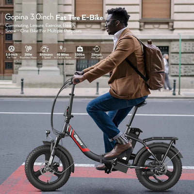 Electric Bike 16" X 3.0 Fat Tire 48V 350W Folding Cruiser Step-Through Commuter - 16 Inch Fat Tire Electric Bike 19.8MPH UL2849 Certified - GG store