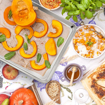 Premium 16 Inch Stainless Steel Baking Cookie Sheet Set - Heavy Duty Oven Pan Tray for Multi-Use, Dishwasher Safe, Shiny Finish - 2 Pieces