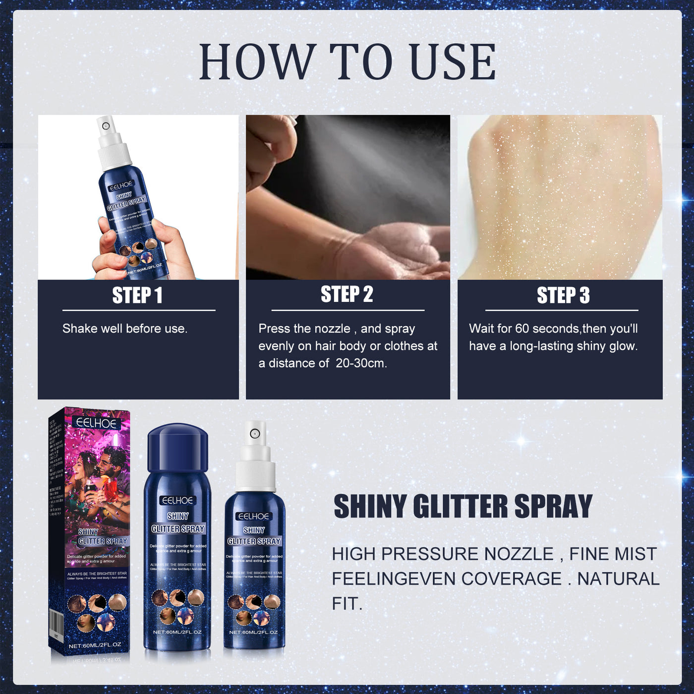 Glitter Spray, Halloween Brightening Makeup Night Club Party skin powder