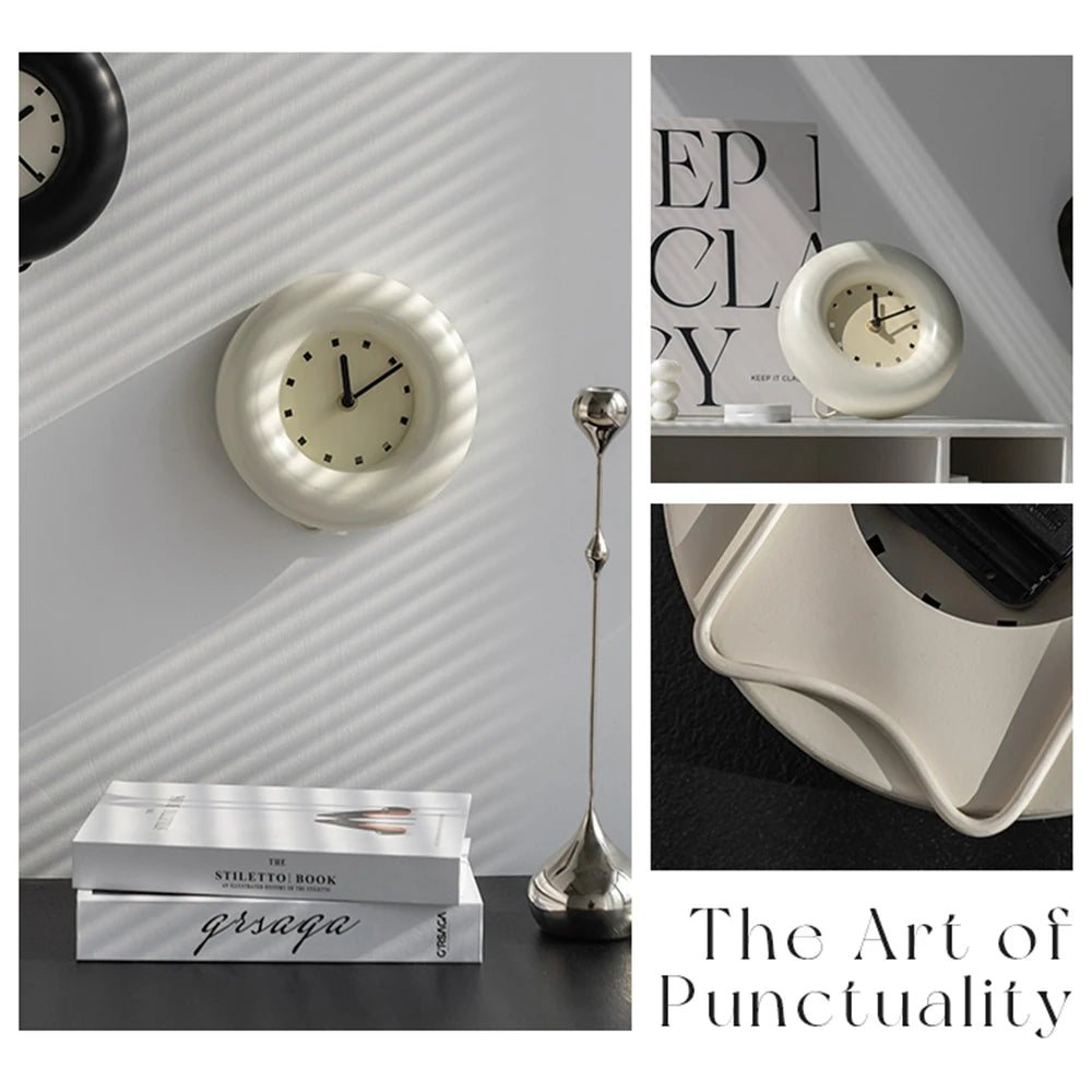 Vintage Iron Desk Clock by Cavira, 18x18cm retro industrial style in white and black for bedroom, living room, or study.