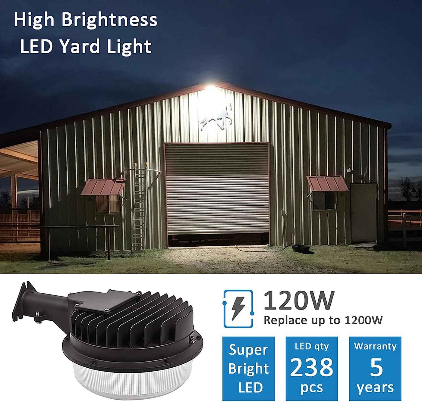 120W LED Barn Light - 18000Lm Dusk to Dawn Outdoor Lighting with Photocell, 5000K Daylight, 1200W MH/HPS Replacement, ETL&DLC Listed Waterproof Security Area Light - GG store