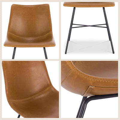 Stylish Paxton Tan Leather Dining Chairs - Set of 2 Modern Low Back Essentials with Comfortable Faux Leather Upholstery and Sleek Matte Black Steel Base