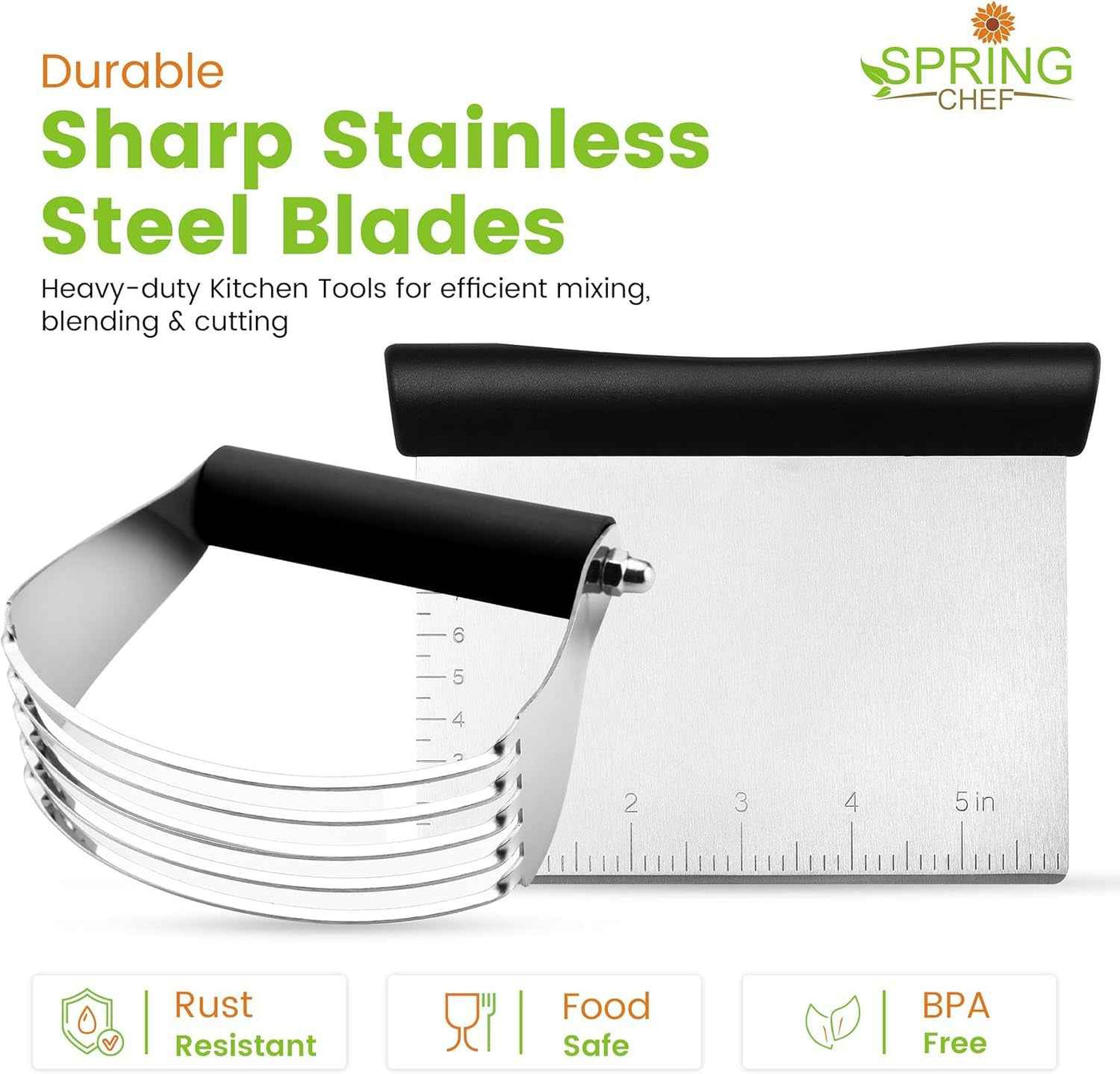 Dough Blender Tool - Stainless Steel Pastry Cutter & Bench Scraper for Pizza, Nuts, and Pie - Multipurpose Baking Tool with Soft Grip Handles - Black - GG store