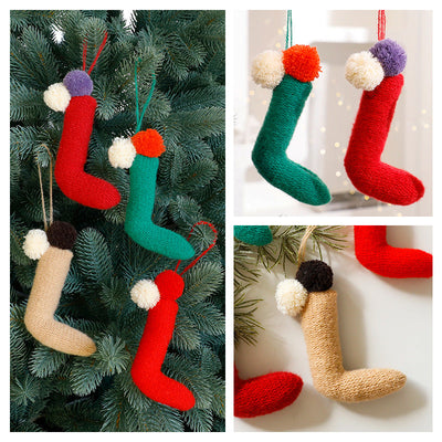 Christmas Knitted Cane Decoration Ornament, Knitted Crooked Cane Hanging Decor