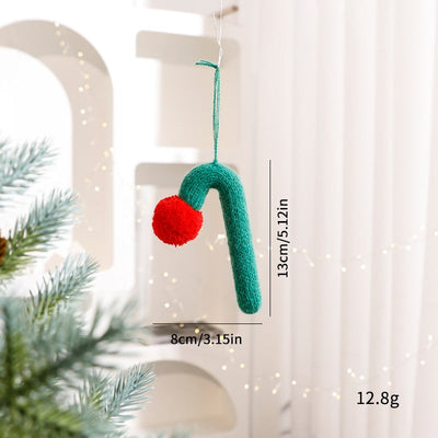 Christmas Knitted Cane Decoration Ornament, Knitted Crooked Cane Hanging Decor