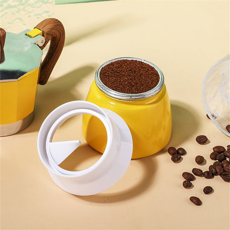 Cavira Moka Pot coffee dosing funnel and powder ring for 3- and 6-cup espresso, mess-free coffee grounds dispenser and tamping accessory