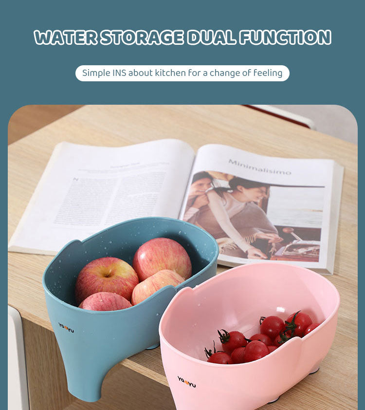 Cavira elephant-shaped drain basket in blue, used for kitchen storage, fruit, and vegetable draining with colorful design