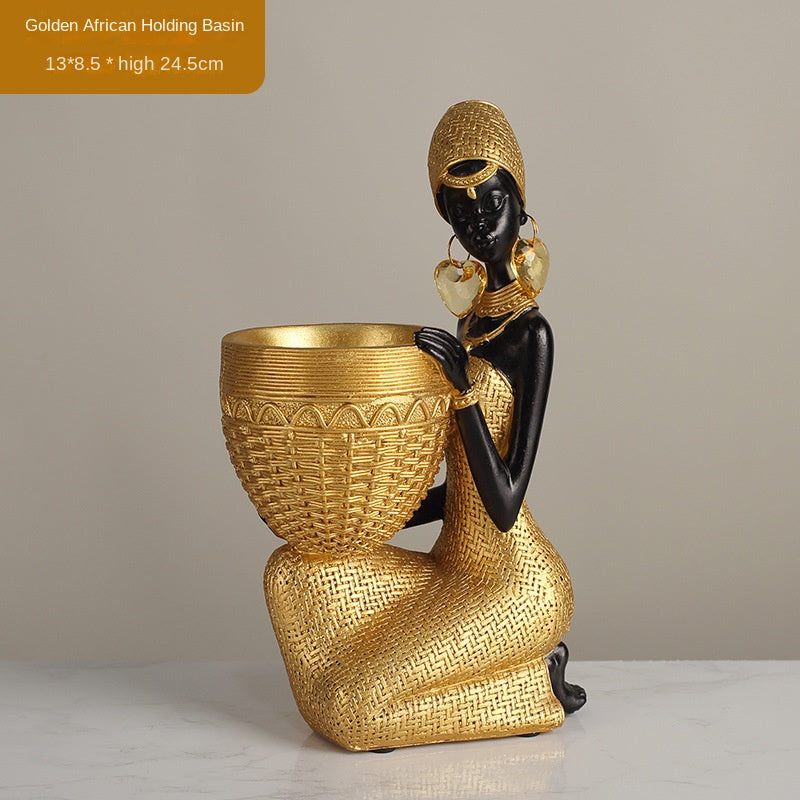 African girls' home ornaments and decorations Golden Seated African Person Model C