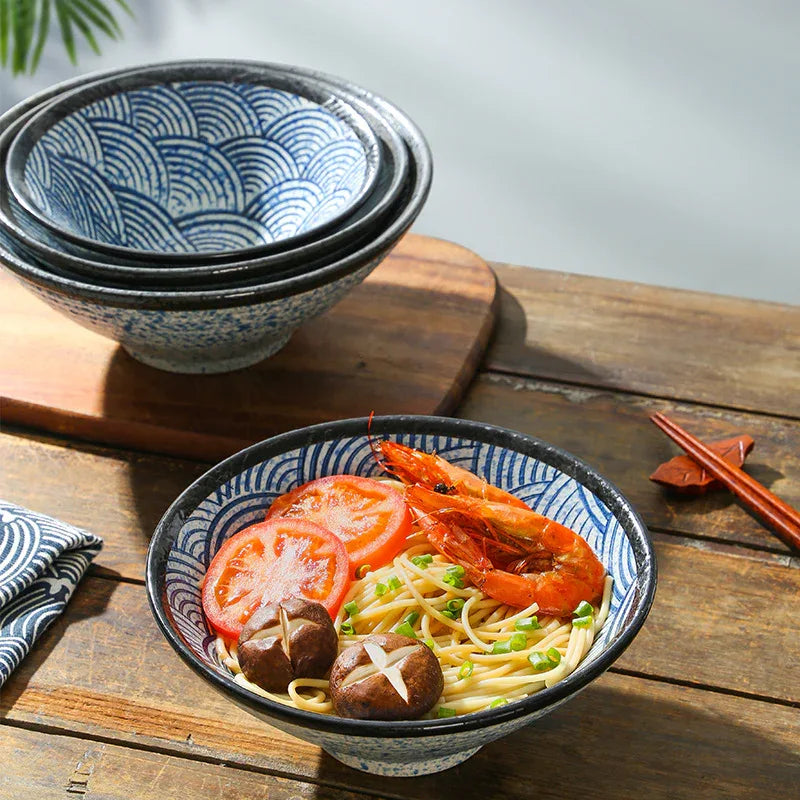 Large Porcelain Ramen Bowl - Vintage Japanese Style Noodle Soup Bowl - Cavira