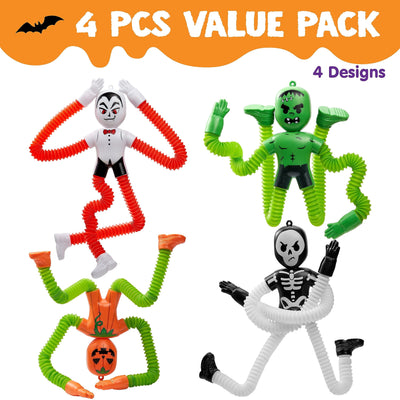 Spooktacular 4-Pack Halloween Sensory Stretchy Fidget Toys - Telescopic Pop Tubes for Party Favors & Goody Bags! Perfect for Classroom Prizes!