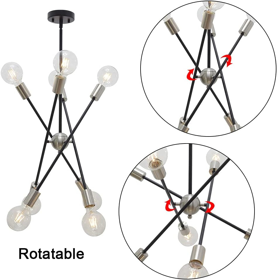 Mid-Century Modern Sputnik Chandelier 8-Light – Adjustable Industrial Ceiling Light Fixture