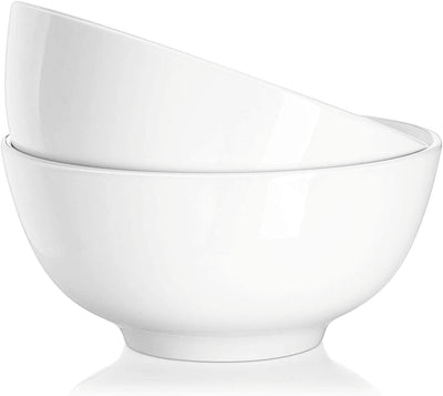 Elegant 22 Ounce Porcelain Serving Bowls - Microwave & Dishwasher Safe, Perfect for Soup, Salad, Rice, Pasta & Oatmeal, Set of Classic White Centerpiece Bowls