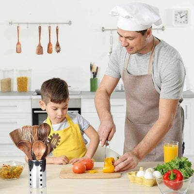 10-Pack Premium Wooden Cooking Utensils Set - Non-Stick Teak Spoons & Spatula for Effortless Kitchen Mastery