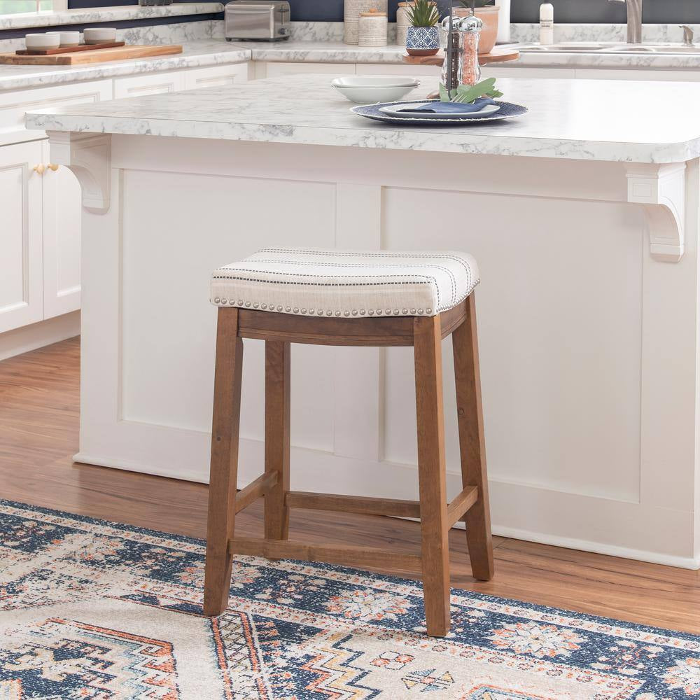 Modern Wooden Counter Height Bar Stool – Upholstered Backless Kitchen Island Seating Chair 26.5”