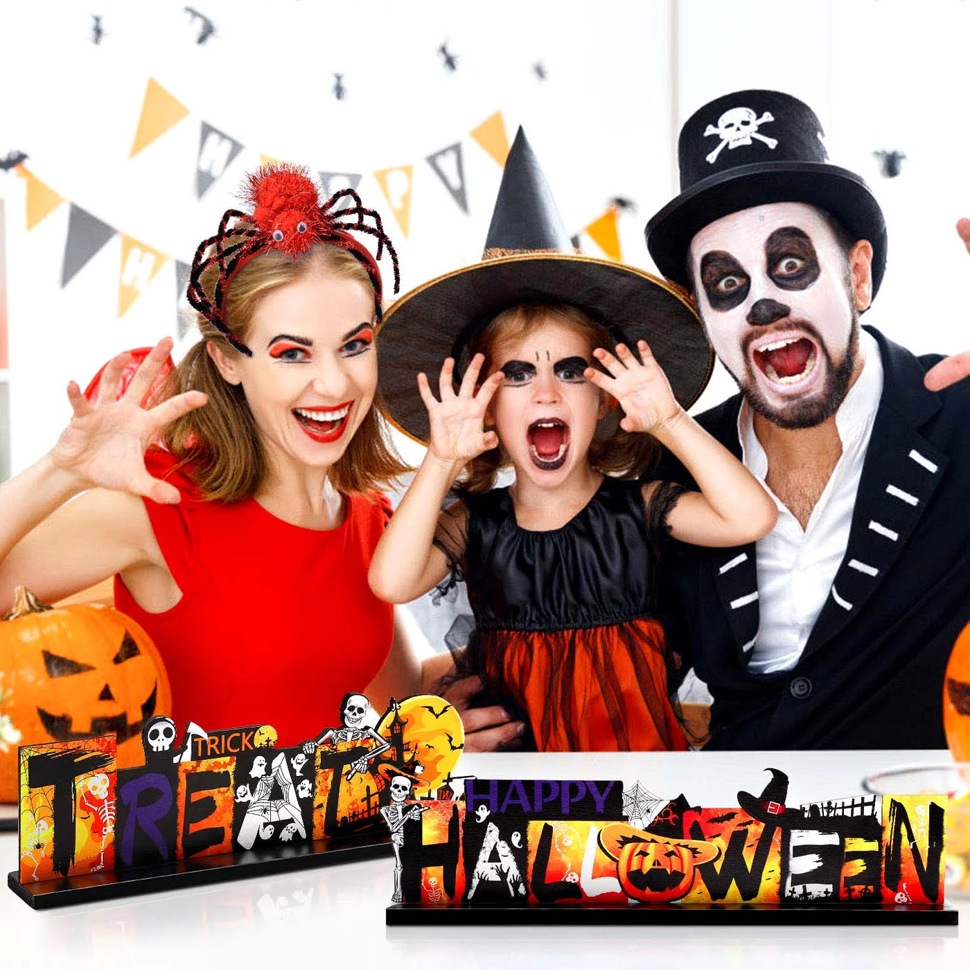 Charming Halloween Wooden Table Sign - Festive Pumpkin & Ghost Design for Spooktacular Indoor Party Decor!