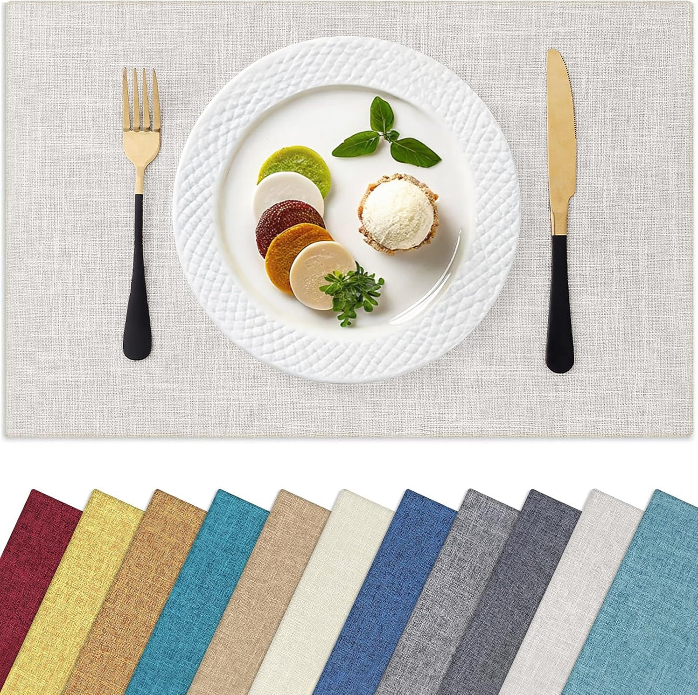Elegant Beige Cotton Linen Blend Placemats - Set of 6, Heat Resistant & Washable, Perfect for Indoor & Outdoor Dining Decor, 13" x 19
