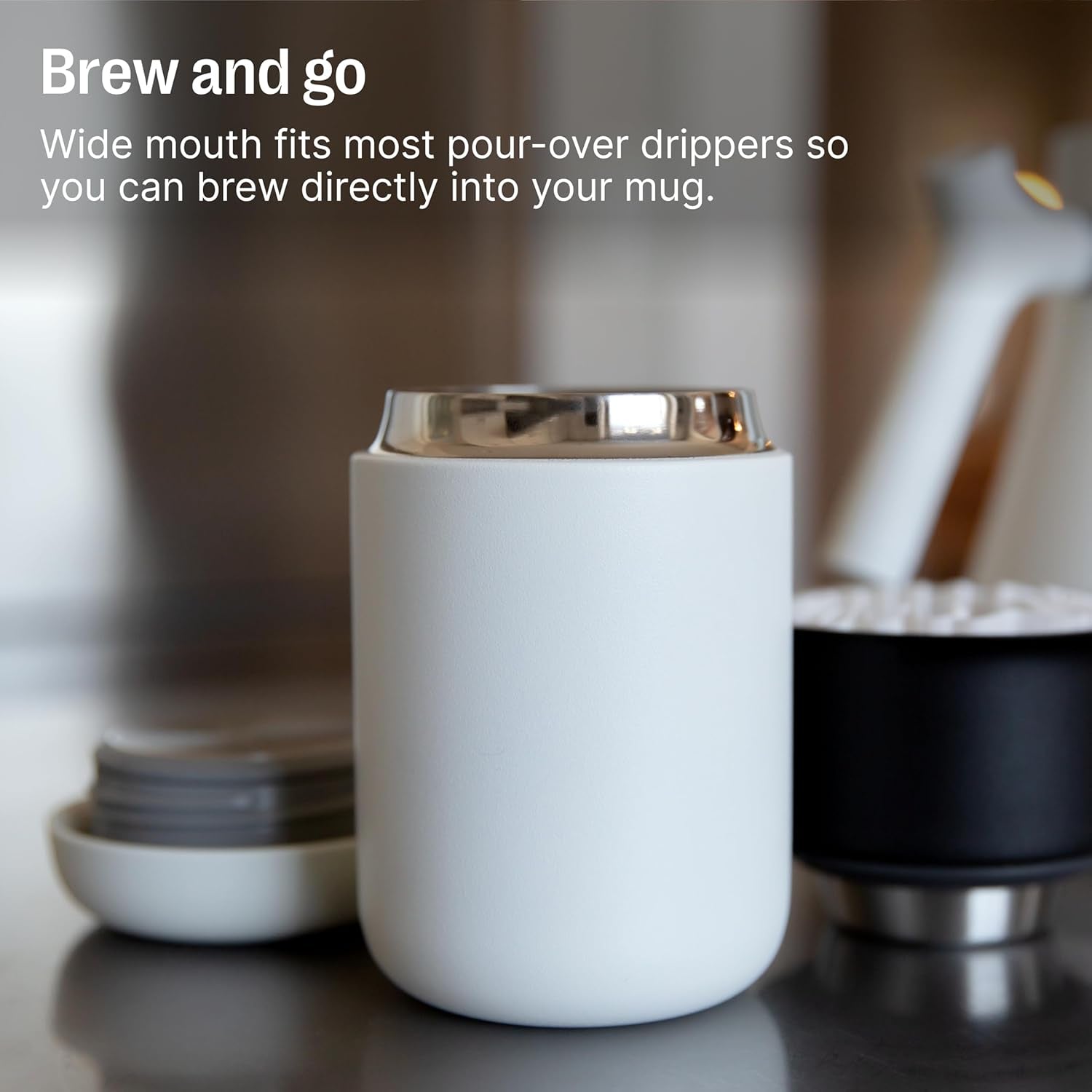 Vacuum Insulated Travel Mug with Ceramic Interior – 12oz Matte Black Leakproof Coffee & Tea Tumbler