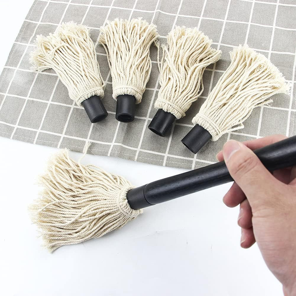 Premium 18-Inch BBQ Basting Mop with Long Wooden Handle & 4 Replacement Heads for Perfect Grilling and Smoking