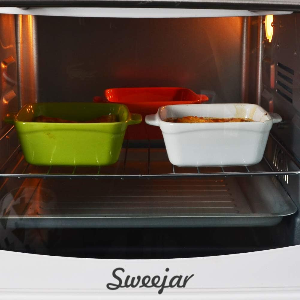 Elegant Blue Ceramic Souffle Dishes - Set of 6 Square Double Handle Ramekins for Baking Perfect Creme Brulee, Custard & Dipping - 10 OZ