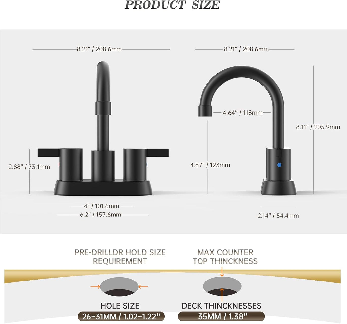 4 Inch 2 Handle Centerset Matte Black Lead-Free Modern Bathroom Faucet, 360 Swivel Spout 2-3 Hole RV Bathroom Vanity Sink Faucet with Pop up Drain and Water Supply Lines,Bf015-1-Mb - GG store